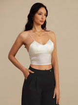 [White] SilkSilky-UK Spaghetti Strap V Neck Camisole 001