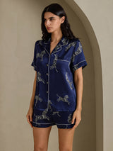 [Navy Zebra] SilkSilky-UK Short Sleeve Lapel Collar Women's Pyjamas 003