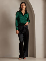 [Dark Green] SilkSilky-UK Long Sleeve Lapel Collar Women's Shirt 005