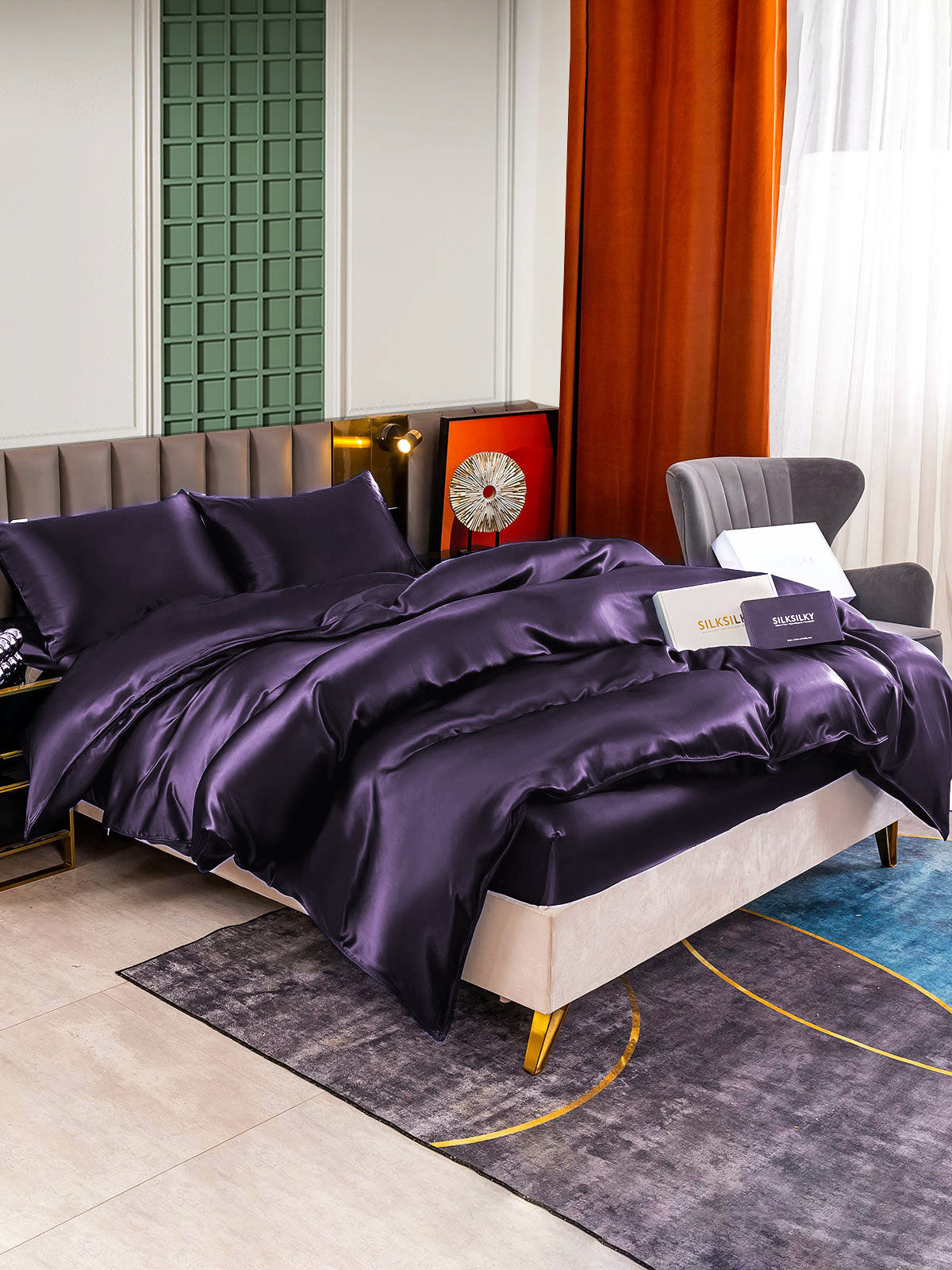 [Deep Purple] SilkSilky-UK 22Momme Pure Silk Bedding Set 003,