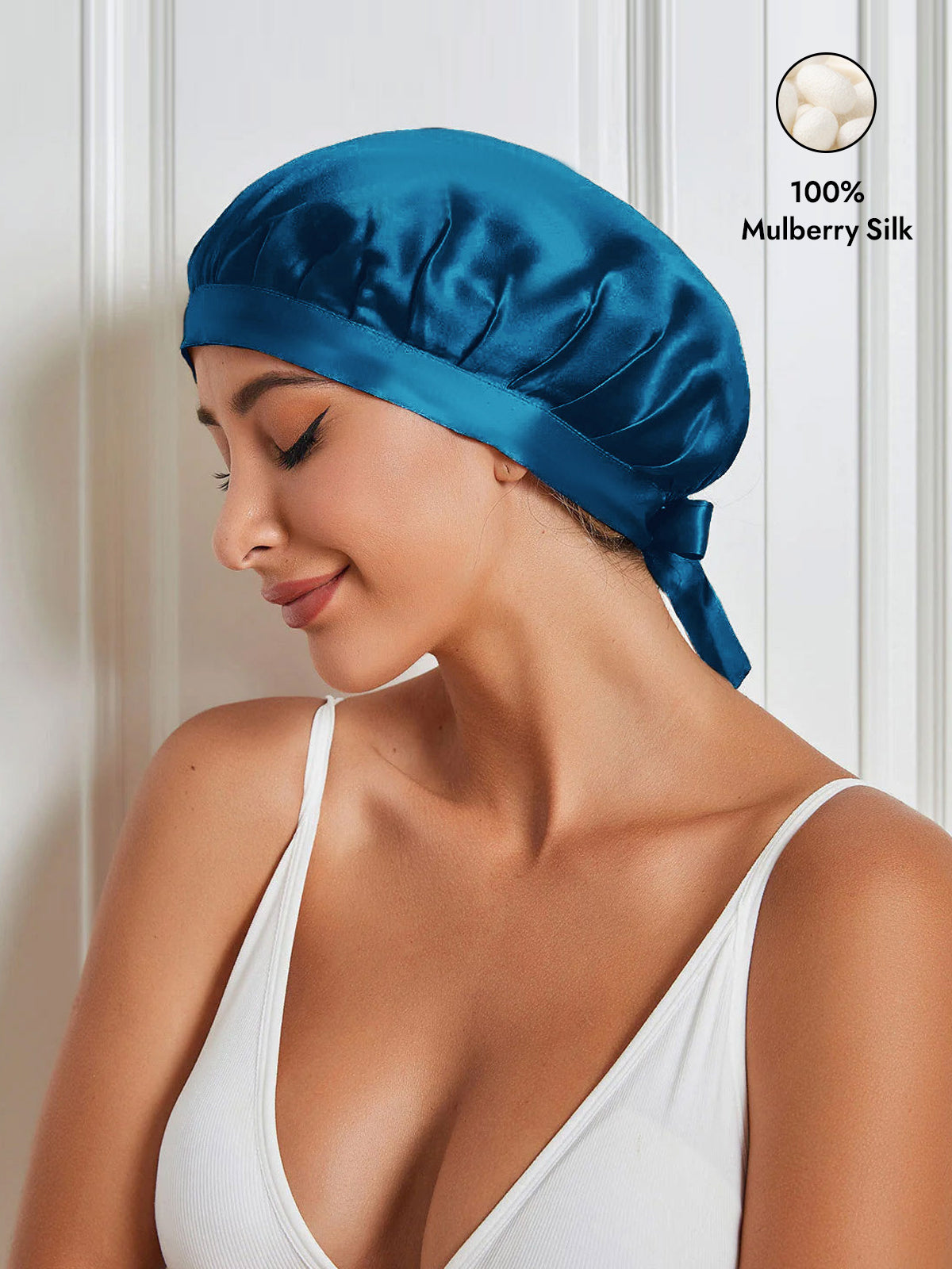 [Teal] SilkSilky-UK Pure Silk Sleep Cap 001
