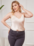 SilkSilky UK Pure Silk V Neck Plus Size Camisole Top Beige 003