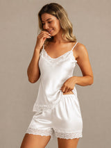[White] SilkSilky-UK Spaghetti Strap V Neck Camisole Set 003