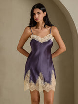 [Purple Gray] SilkSilky-UK Spaghetti Strap V Neck Nightdress 009