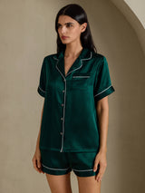 [Dark Green] SilkSilky-UK Short Sleeve Lapel Collar Women's Pyjamas 003