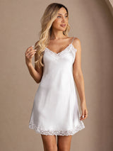 [White] SilkSilky-UK Spaghetti Strap V Neck Nightdress 005