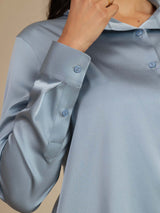 [Grayish Blue] SilkSilky-UK Long Sleeve Lapel Collar Women's Shirt 004