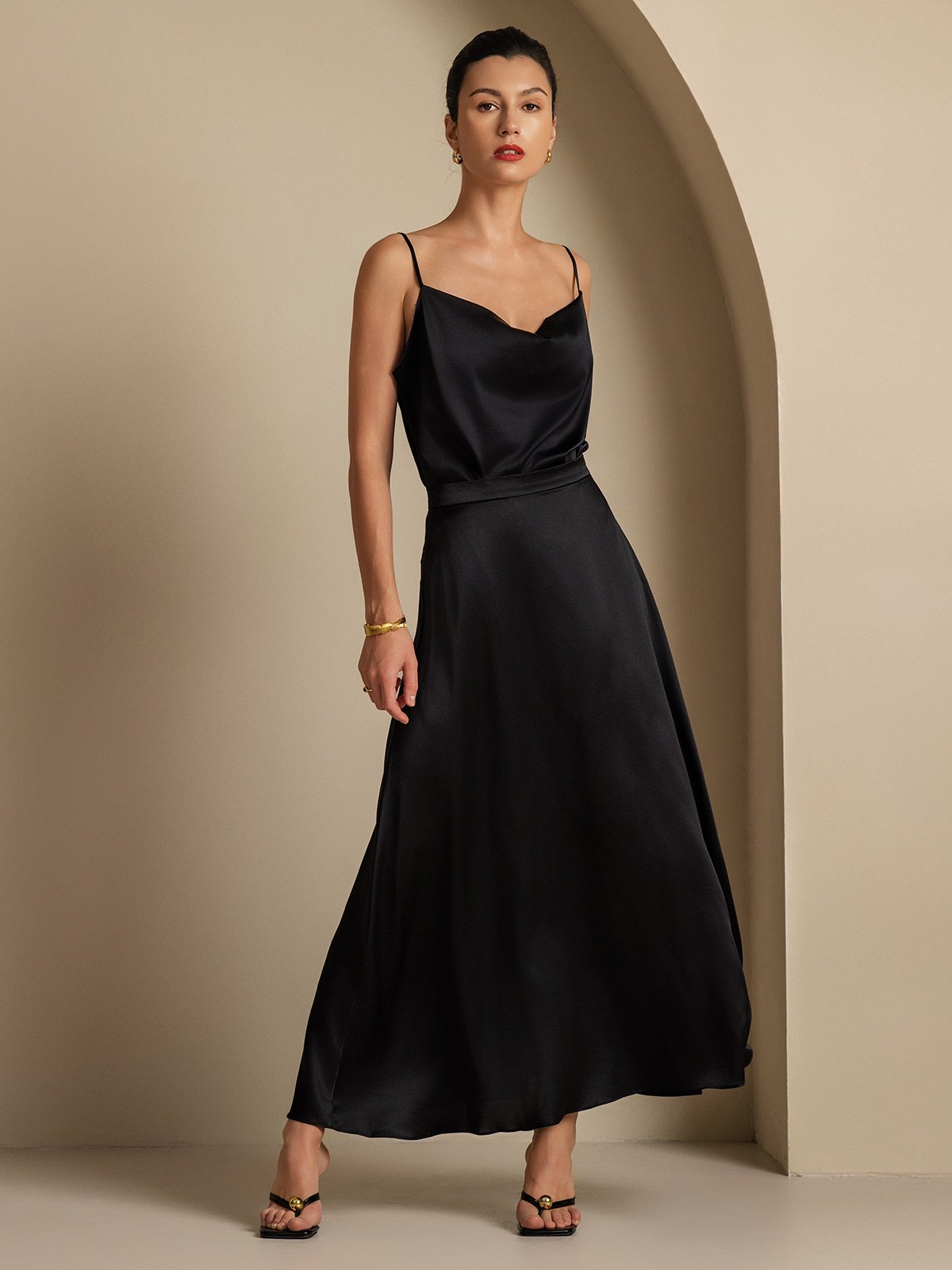 [Black] SilkSilky-UK 19Momme Silk Skirt 004,