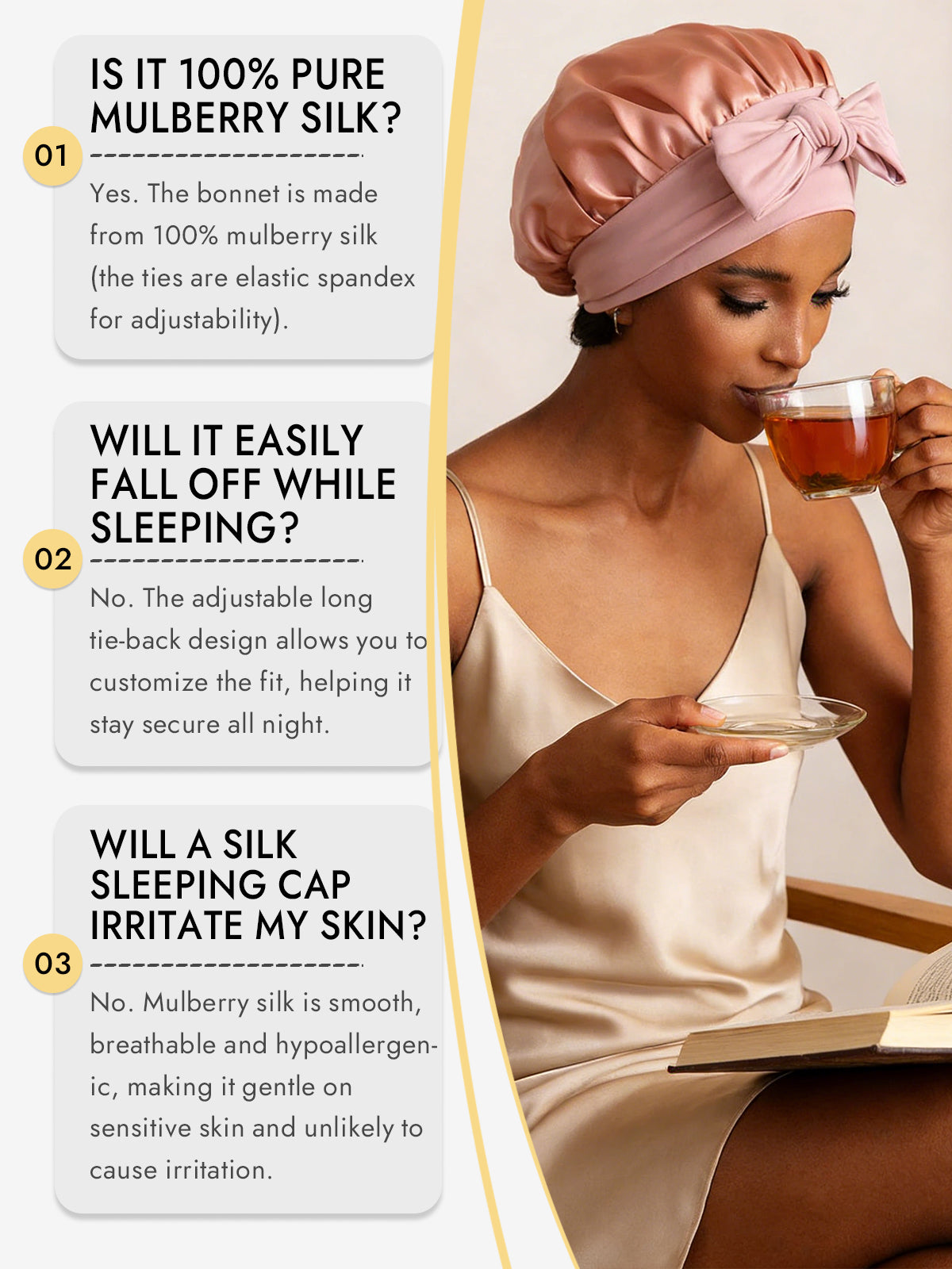 [Pink] SilkSilky-UK Pure Silk Sleep Cap 006