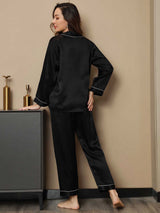 [Black] SilkSilky-UK Long Sleeve Lapel Collar Women's Pyjamas 002