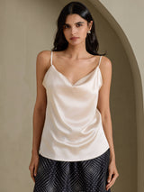 [Beige] SilkSilky-UK Spaghetti Strap Cowl Neck Camisole 001