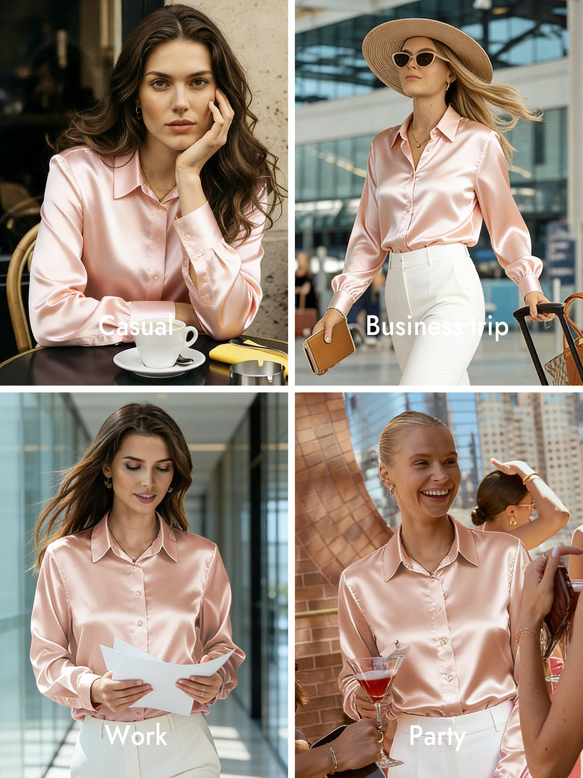 [Light Pink] SilkSilky-UK Silk Long Sleeve Collar Women's Shirt 010