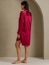 [Wine] SilkSilky-UK Long Sleeve Lapel Collar Nightshirt 002