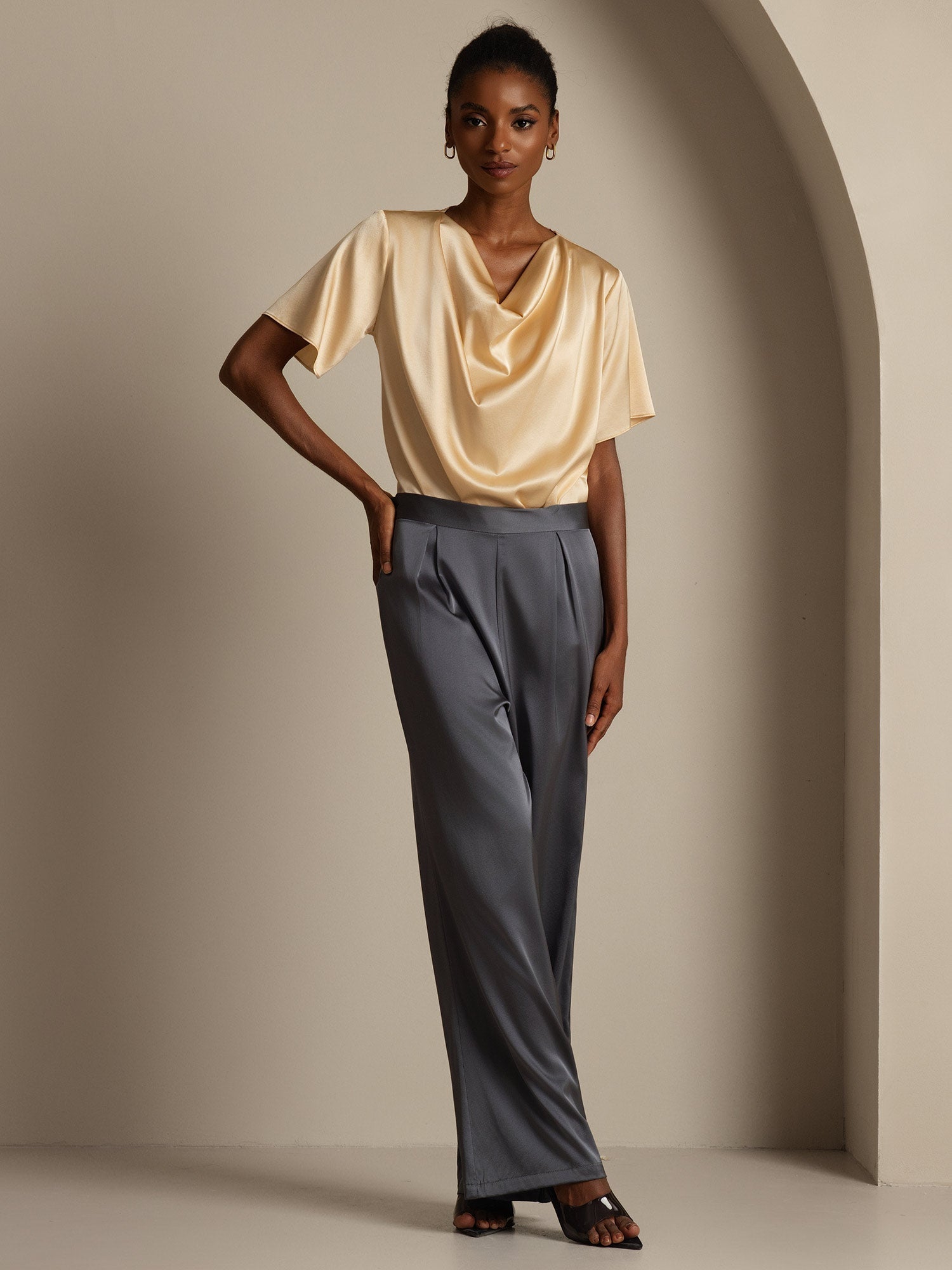 [Dark Gray] SilkSilky-UK 19Momme Silk Womens Pants 007,