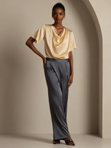 [Dark Gray] SilkSilky-UK 19Momme Stretch Silk Charmeuse Women's Pants 007