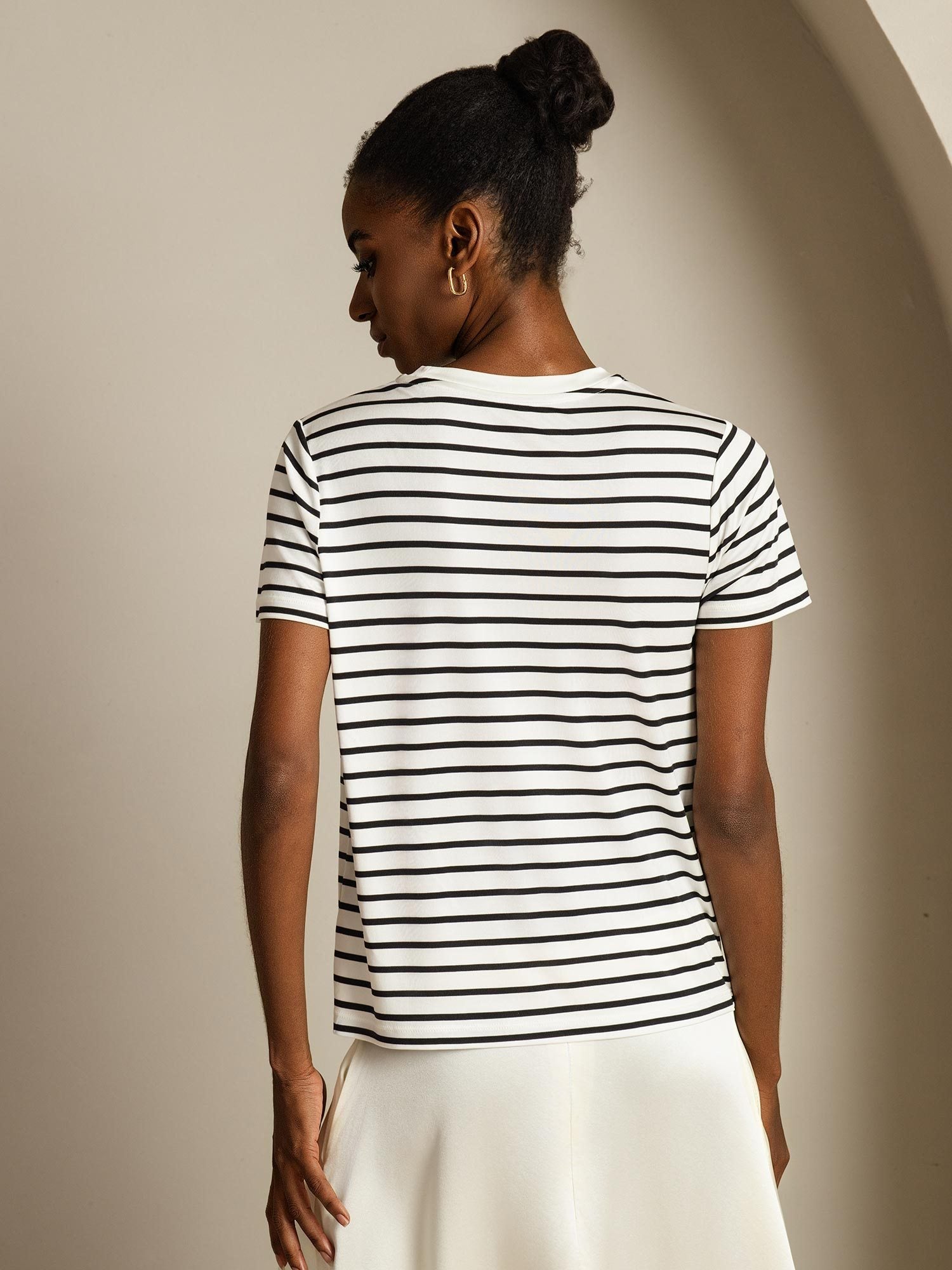 [WhiteStripe] SilkSilky-UK Pure Silk Crew Women's T-Shirt 002