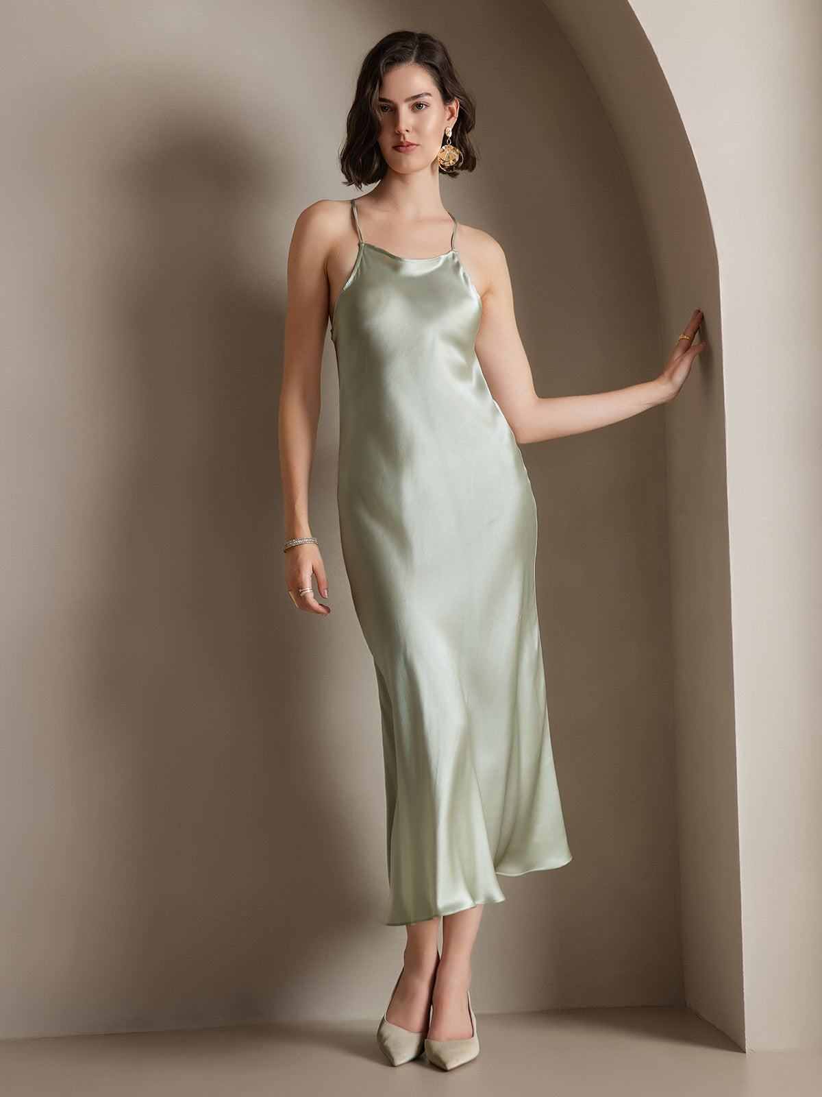 SilkSilky UK 19Momme Silk Sleeveless Dress LightGreen 001