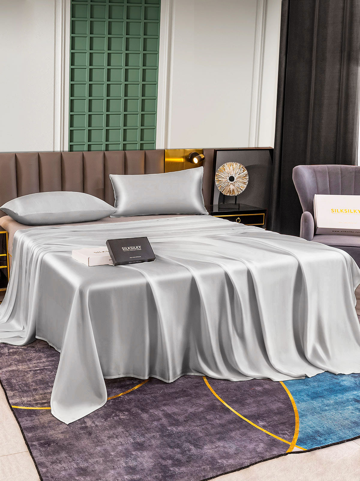 [Silver] SilkSilky-UK 25Momme Pure Silk Bedding Set 001