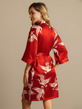 [Dark Red] SilkSilky-UK 3/4 Sleeve Women's Dressing Gown 002