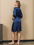 SilkSilky UK Pure Silk 3/4 Sleeve Nightgown&Robe Set Blue 003