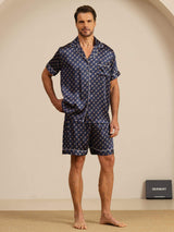 [Navy Chain] SilkSilky-UK Short Sleeve Notch Collar Men's Pyjamas 001