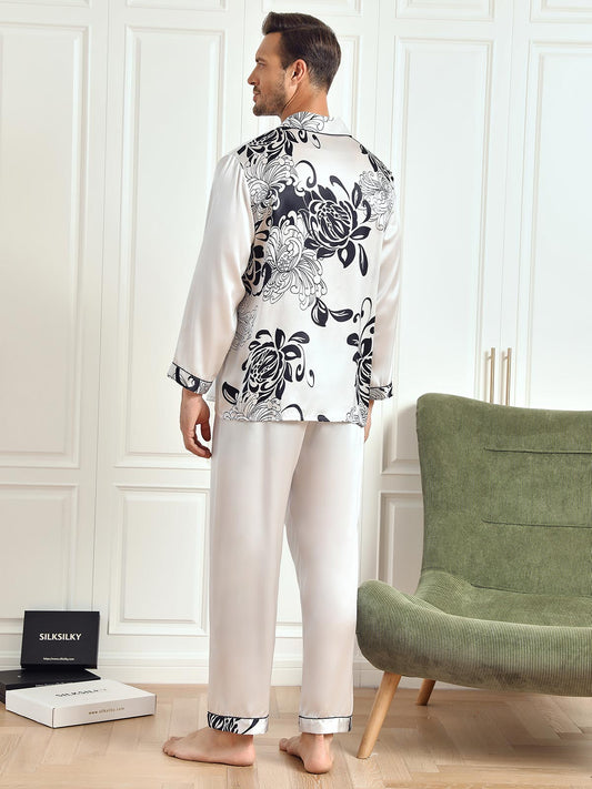 Pure Silk Men‘s Floral Printed Lapel Pyjama Set