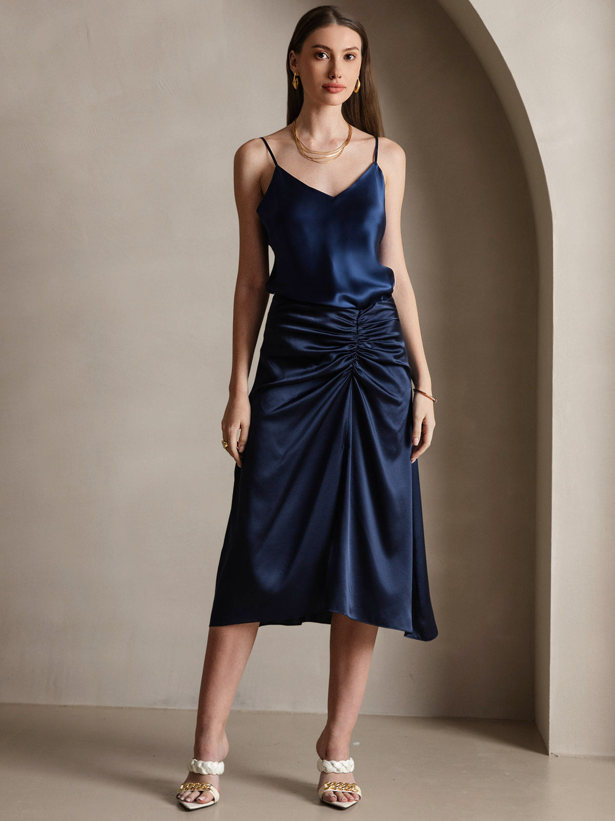 [Dark Blue] SilkSilky-UK Pure Silk V Neck Camisole 006