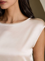 [Beige] SilkSilky-UK Cap Sleeve Round Neck Women's T-Shirt 004