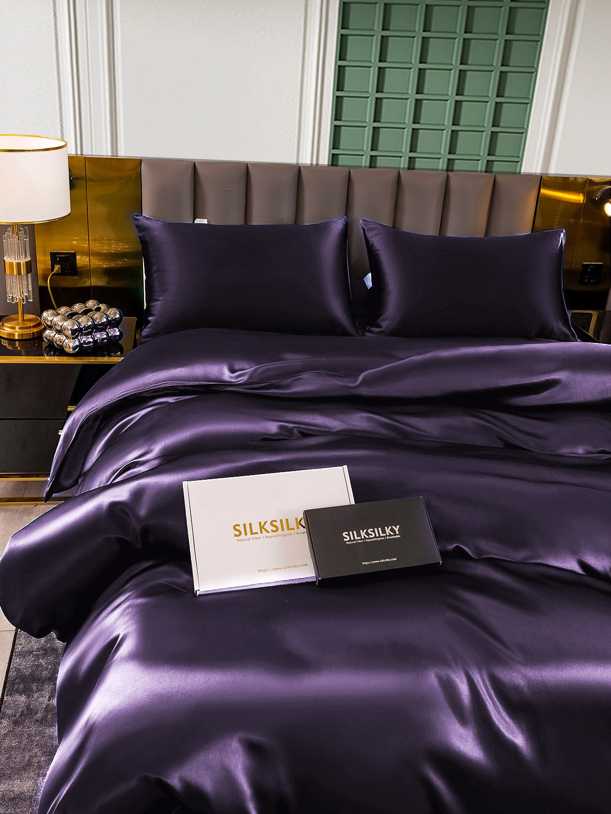 [Deep Purple] SilkSilky-UK 22Momme Pure Silk Bedding Set 005,