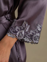[Purple Gray] SilkSilky-UK 3/4 Sleeve Women's Dressing Gown 006