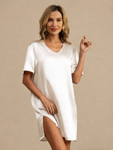 [White] SilkSilky-UK Half Sleeve V Neck Nightdress 001
