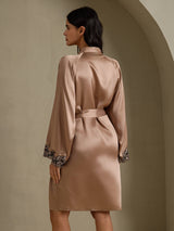[Brown] SilkSilky-UK 3/4 Sleeve Women's Dressing Gown 002