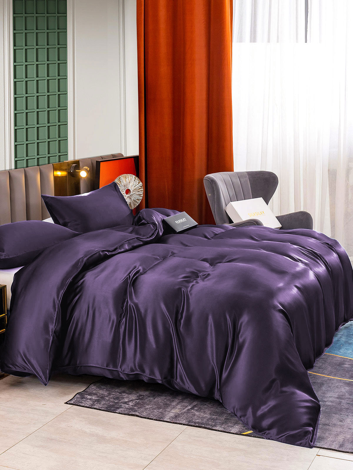 [Deep Purple] SilkSilky-UK 22Momme Pure Silk Bedding Set 003,