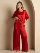 [Wine] SilkSilky-UK Half Sleeve Round Neck Women's Pyjamas 007
