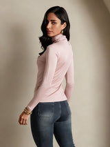[Coral Pink] SilkSilky-UK Silk Jersey Long Sleeve Turtle Neck Women's T-Shirt 002