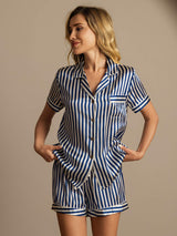 [Dark Blue] SilkSilky-UK Pure Silk Notch Collar Women's Pyjamas 004,