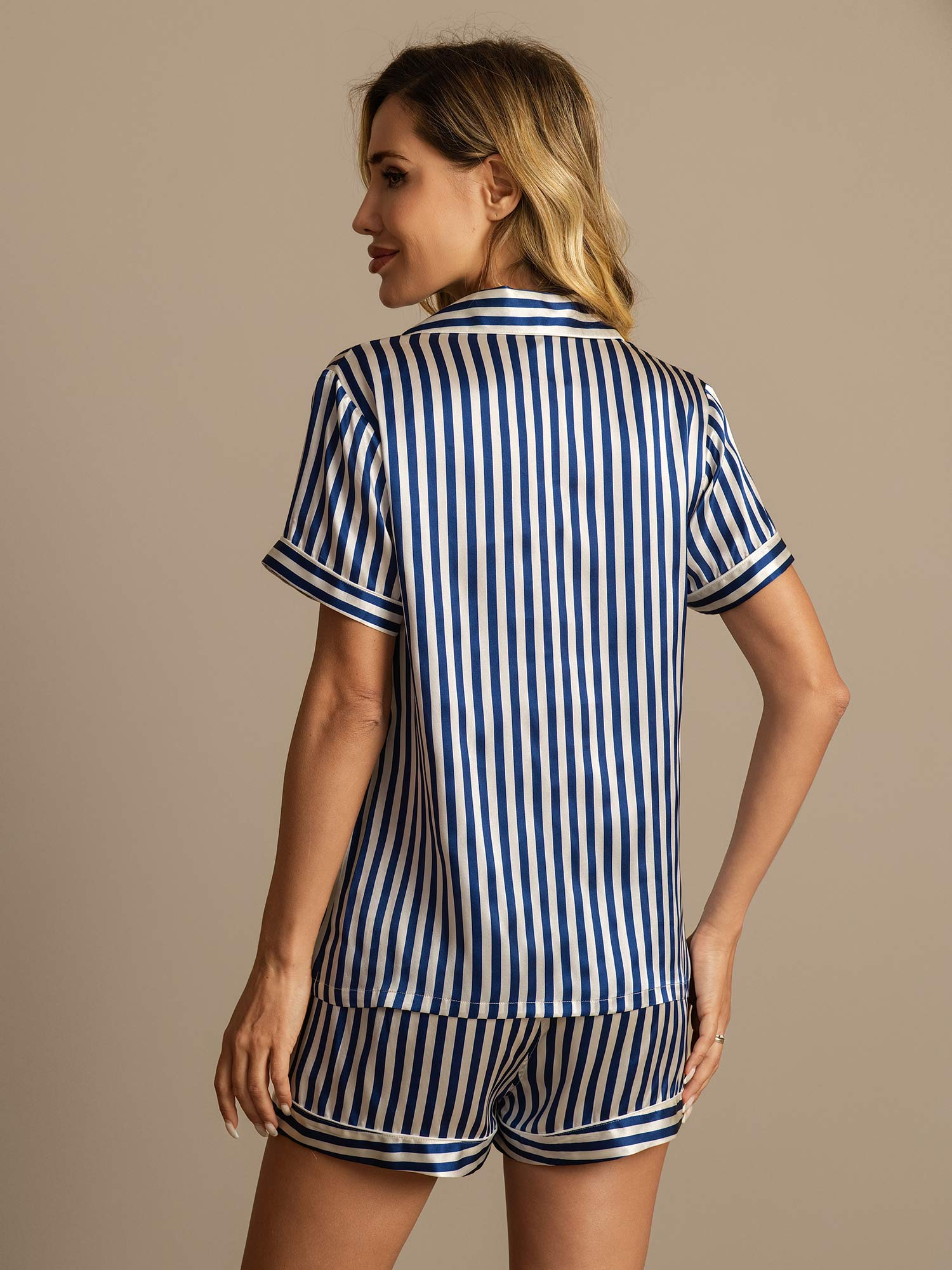 [Dark Blue] SilkSilky-UK Pure Silk Notch Collar Women's Pyjamas 002,