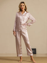 [Pink Heart Geo] SilkSilky-UK Short Sleeve Lapel Collar Women's Pyjamas 001