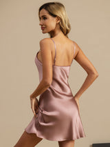 [Pale Mauve] SilkSilky-UK Spaghetti Strap V Neck Nightdress 002