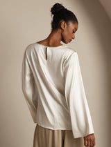 [White] SilkSilky-UK Long Sleeve Boat Neck Blouse 002