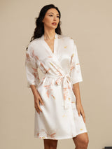 [White] SilkSilky-UK 3/4 Sleeve Women's Dressing Gown 001