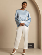 [Grayish Blue] SilkSilky-UK Long Sleeve Boat Neck Blouse 008