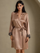 [Brown] SilkSilky-UK 3/4 Sleeve Women's Dressing Gown 001