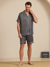 [Black Ginkgo] SilkSilky-UK Short Sleeve Notch Collar Men's Pyjamas 003