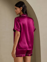 [Fuchsia] SilkSilky-UK Short Sleeve Lapel Collar Women's Pyjamas 002