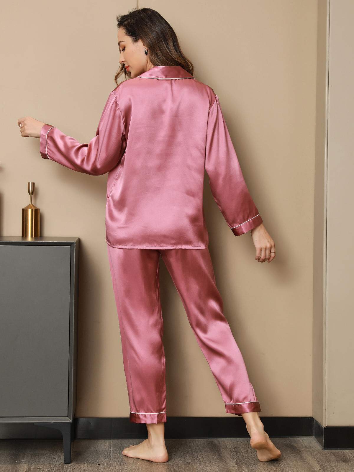 [Pale Mauve] SilkSilky-UK Long Sleeve Notch Collar Women's Pyjamas 002