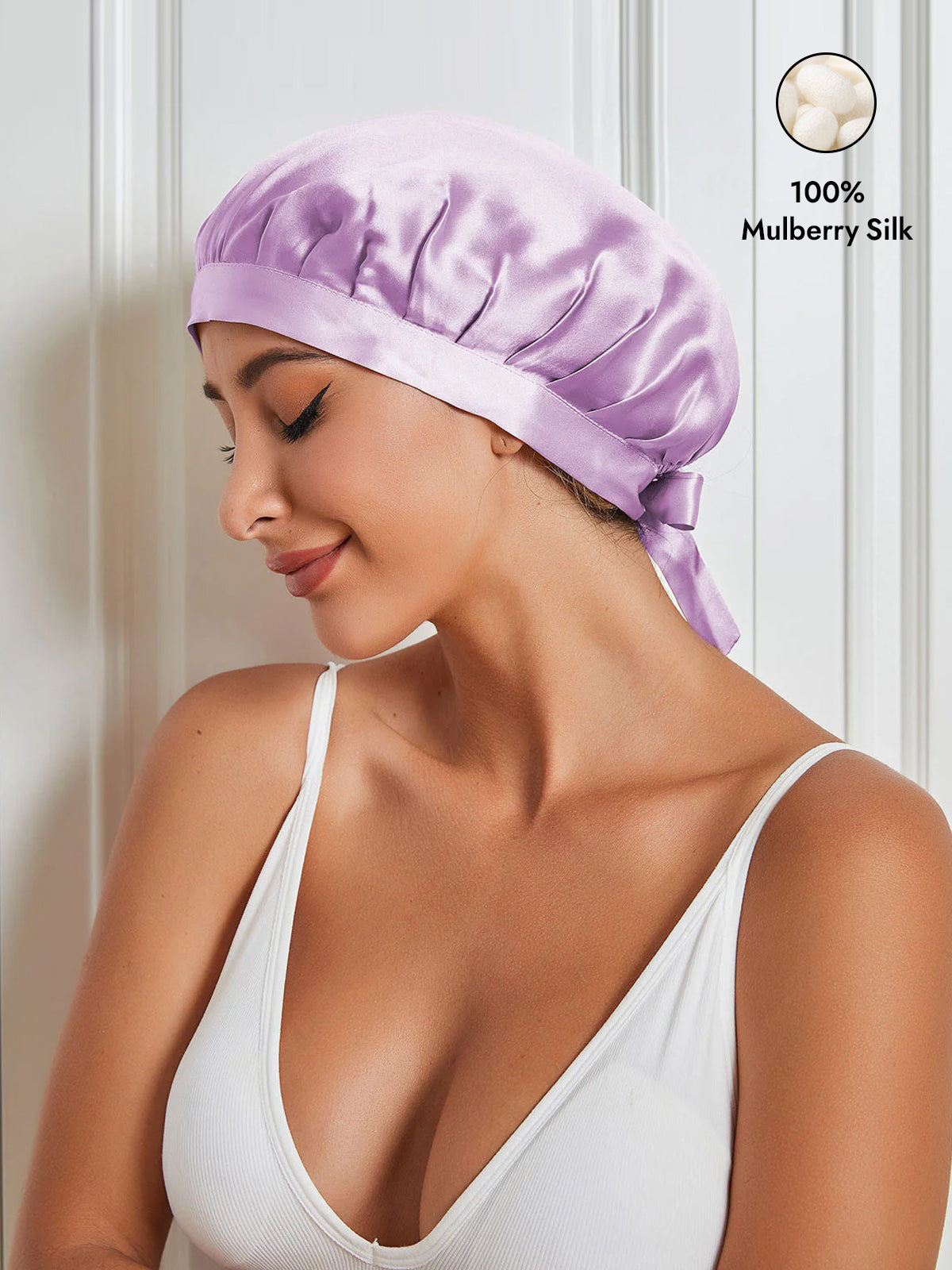 [Lavender] SilkSilky-UK Pure Silk Sleep Cap 001
