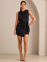 [Black] SilkSilky-UK Sleeveless Cowl Neck Dress 001