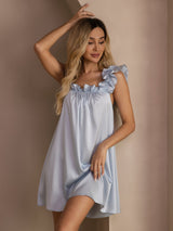 [Grayish Blue] SilkSilky-UK Sleeveless Square Neck Nightdress 006