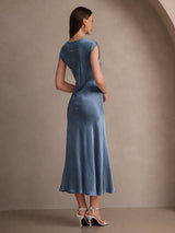[Real Teal] SilkSilky-UK Cap Sleeve Dress 002